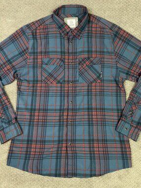 Flylow Pearl Snap Flannel Shirt Mens Large Slate Gray Red Plaid Western check